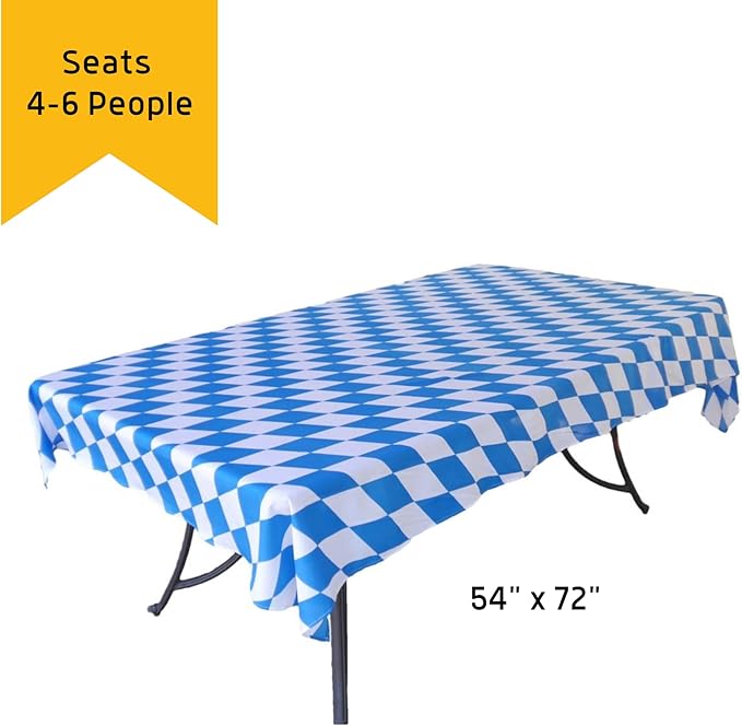 Blue & White Oktoberfest Tablecloth 54" x 72" – Bavarian Checkered Polyester Table Cover – Oktoberfest Decorations for Party, German Theme Party Supplies, Reusable & Durable | OktoberfestHaus