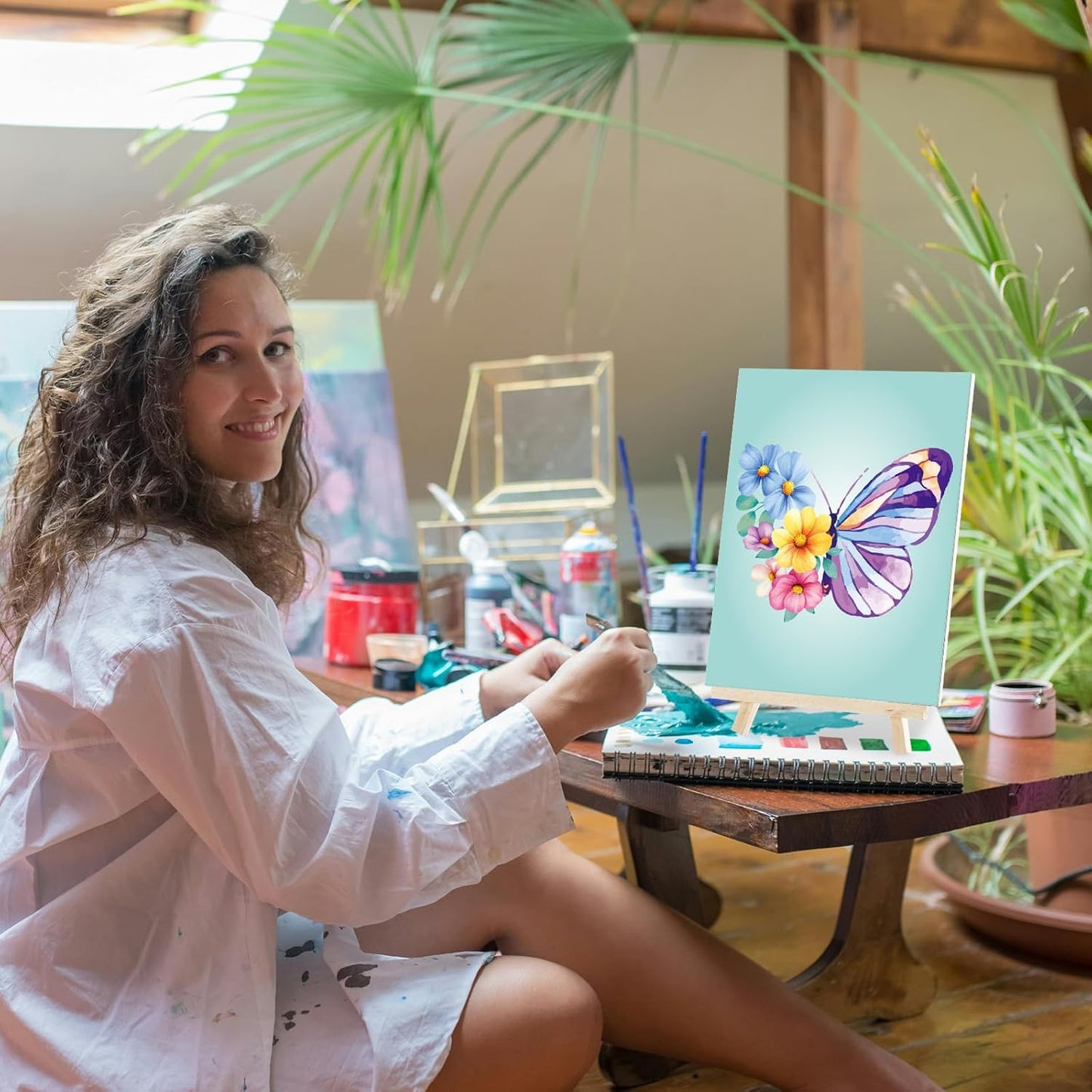 Cholemy 36 Pcs Paint and Sip Kit for Adults 8''x10'' Pre Drawn Canvas for Painting DIY Afro Acrylic Painting Kit Wood Easel Brushes Date Night Bulk for Christmas Party Gifts(Butterfly)