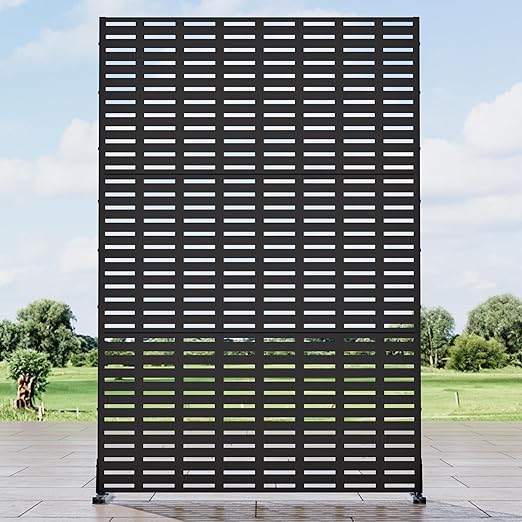 Casaphoria 72" H x 47" W Metal Outdoor Privacy Screen, Freestanding Decorative Divider for Patio, Deck, Balcony, and Garden with Stable Base, Black Abraham