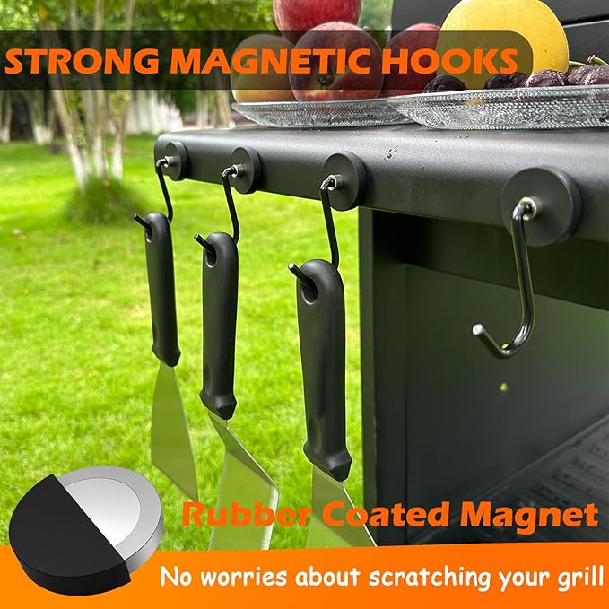 Magnetic Grill Hooks, Strong Magnetic Hook for Grill, Heavy Duty Magnet Hanger for Utensils, Powerful Magnet Hooks for BBQ Tools Refrigerator Toolbox Locker Kitchen Office, 4 Pack