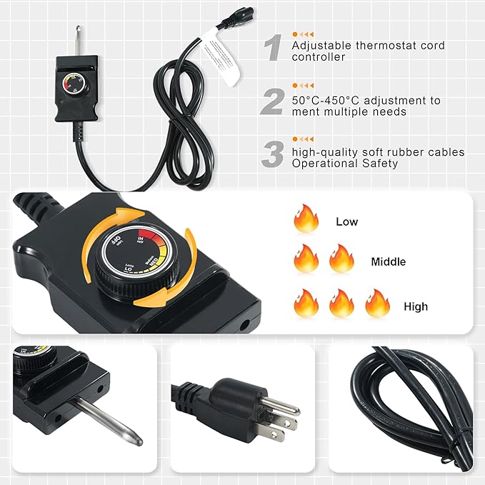 Heating Element Compatible with Masterbuilt Electric Smoker and Grill,Adjustable Thermostat Cord Controller Replacement,Masterbuilt Smoker Parts for Smokers & Turkey Fryers,1500Watt