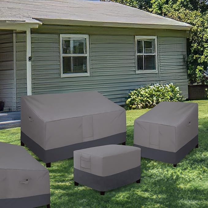 Easy-Going Outdoor Ottoman Cover, Waterproof Patio Ottoman Cover, Heavy Duty Outdoor Furniture Cover with Padded Handles (34"x24"x17", Gray/Dark Gray)