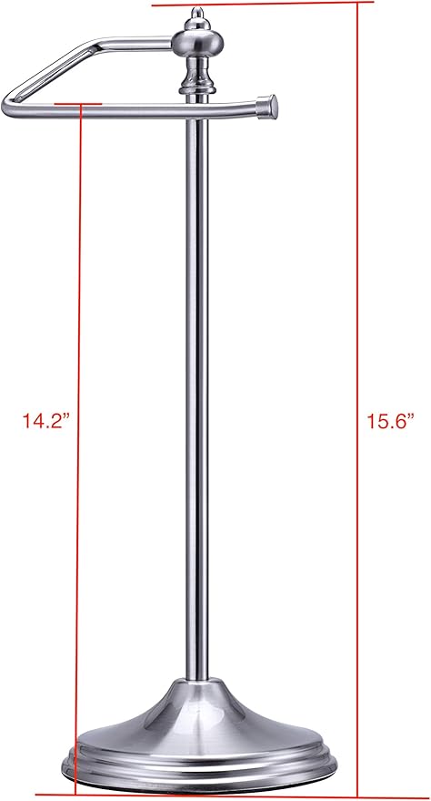 SunnyPoint Heavy Weight Metal Fingertip Towel Holder Stand for Bathroom, Kitchen, Vanity and Countertops; Hanging Bar is 14.2" Height (Satin Nickel, 15.6" x 5.6" x 5.6")-Easy Assembly Required.