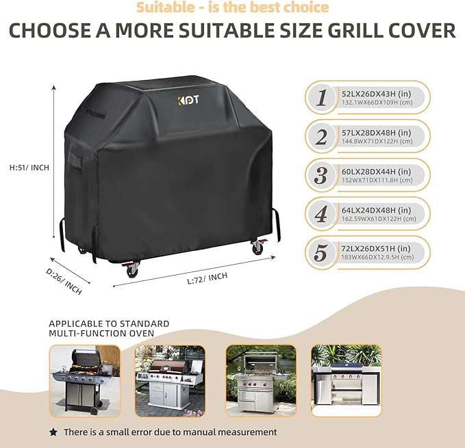 KPT 72 Inch Grill Cover for Outdoor Grill - Heavy Duty Waterproof 420D BBQ Cover with Hook, Air Vent, Buckle - Gas Grill Cover, UV & Fade Resistant, BBQ Grill Cover for Weber, Nexgrill, Char Broil