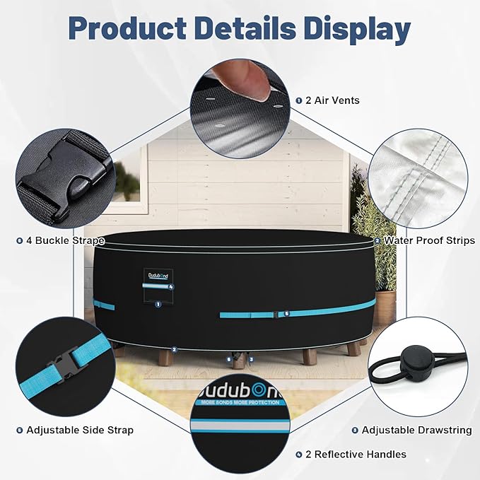Outdoor Furniture Cover - 100% Waterproof, High Density Oxford, PU Silver Coating, UV Resistant, All-Weather Resistant Patio Table Cover for Round Patio Furniture Set - 84×28 Inch
