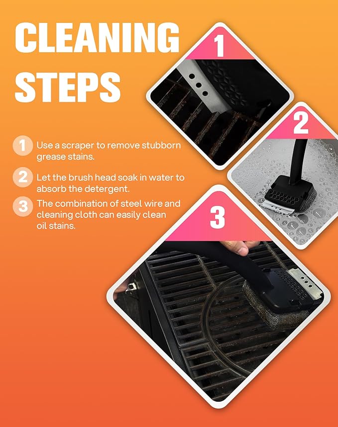 Grill Brush Bristle Free, Grill Brush for Outdoor Grill, Grill Brush and Scraper, Steam Grill Cleaner Brush with Replaceable Steel Fiber Woven Cleaning Head for Grill/Smoker/Gas/Charcoal Grill