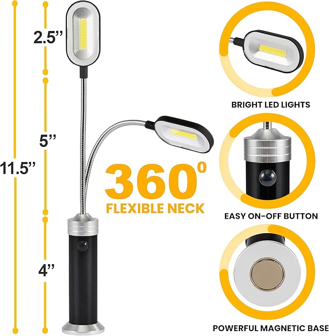 BBQ Grill Lights Magnetic Base Super-Bright LED Lights-360 Degree Flexible Gooseneck, Weather Resistant, Task Lighting Barbecue Grilling, 2 Pack (Black)