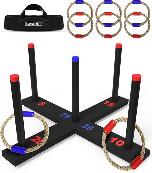 Ring Toss Game, Incl. 6 Double Beaded Rings & Carry Case Outdoor Lawn Games for Kids, Adults & Family, Backyard Camping Sports Activities, Best Party Gifts for Teens, Boys & Girls Ages 8-12+ Years Old