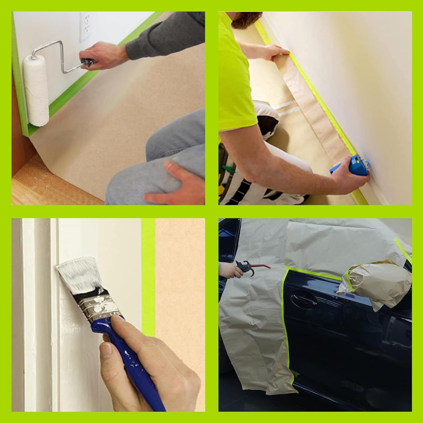 ADHES Pre-Taped Masking Paper for Painting, 3 Rolls 24 Inch x 50 Feet Tape and Drape Painters Paper Roll with Masking Tape, Automotive Paint Masking Paper for Cars, Walls, Floors, Furniture Protection