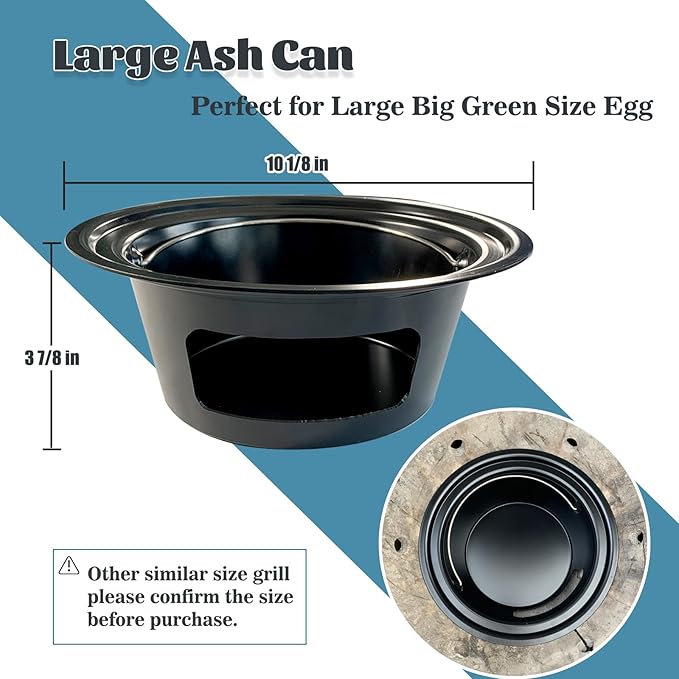 KAMaster Ash Can with Folding Handle Compatible with Large Big Green Egg,Charcoal Ash Collector Must Haves Green Egg Accessories Carbon Steel Ash Pot High Temperature Resistance Kamado Ash Basket