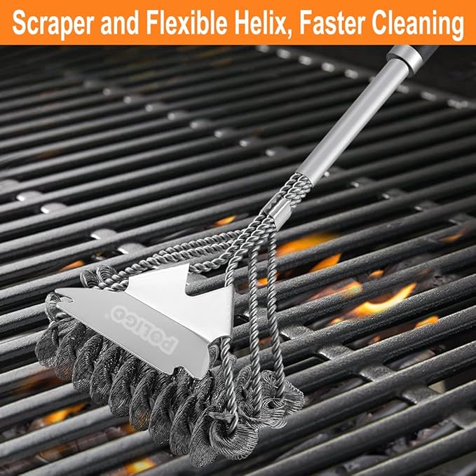 POLIGO Safe Grill Brush and Scraper Bristle Free 18" Grill Cleaner Brush - Stainless Steel BBQ Brush for Grill Cleaning - Wireless Grill Brush with BBQ Scraper for Grill - Gifts for Grill Wizard