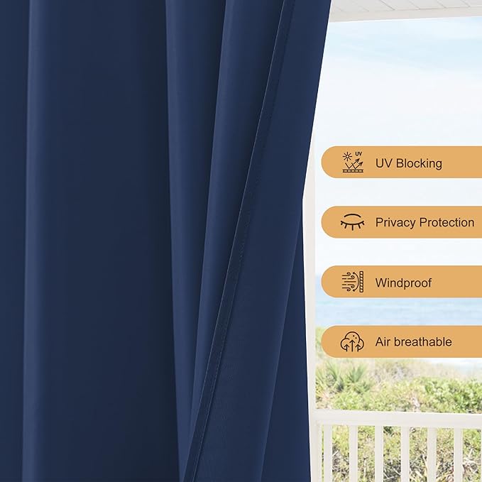 HolidayIdeas Waterproof Patio Outdoor Curtains with Rod Pocket 6 Panels- UV & Privacy Protect Weatherproof Gazebo Outdoor Drapes for Porch, Balcony, Apartment, Sliding Glass Door, Navy, 54x84 Inch