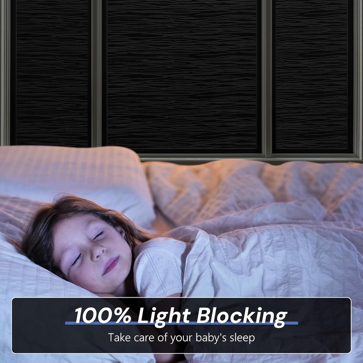 Haton Blackout Window Film, Black Out Sun Blocking Window Cover, Static Cling Frosted Privacy for Glass, Heat Control Darkening Room Coverings Shades Tint for Home Day Sleep, 35.4" x 157.4"