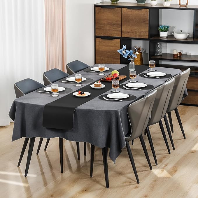 Myir JUN Round Placemats, Dual Sided Faux Leather Place Mats Set of 6 Indoor/Outdoor Non-Slip Washable Table Mats (Gray Black, Set of 6)