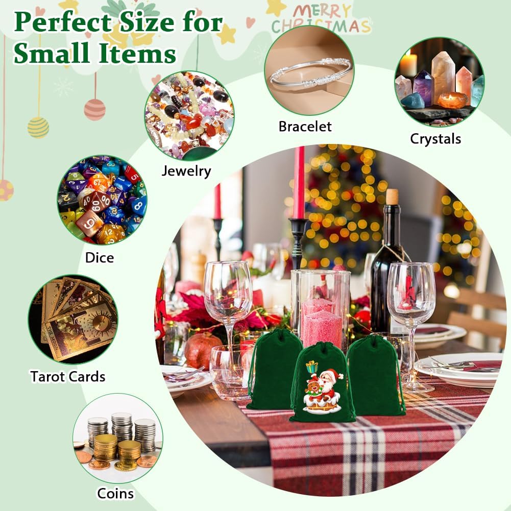 Shintop 20pcs Velvet Bags, 4x6inch Green Jewelry Drawstring Pouches Soft Cloth Gift Bags for Christmas St Patrick's Day Party Favor