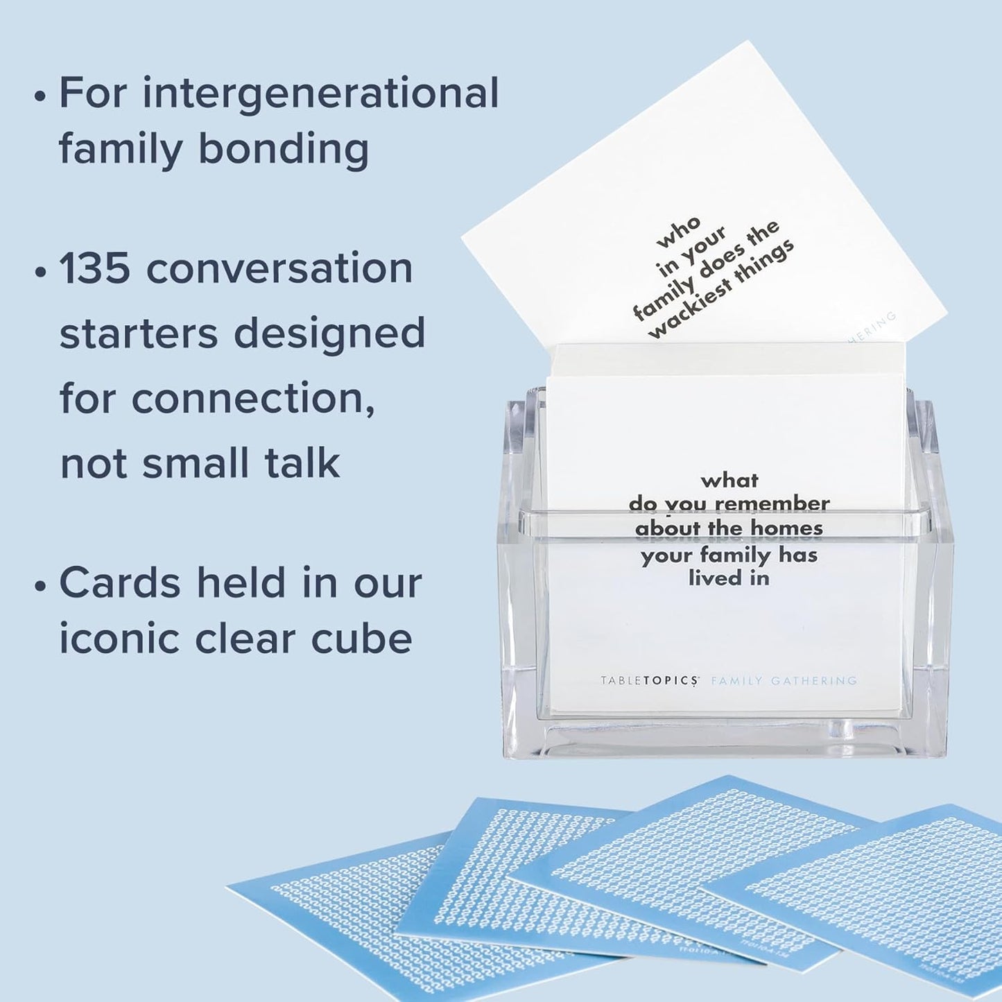 TableTopics Family Gathering Conversation Cards for Multi-Generational Get Togethers with 135 Questions to Use with Relatives at Reunions, Holidays, & Other Events