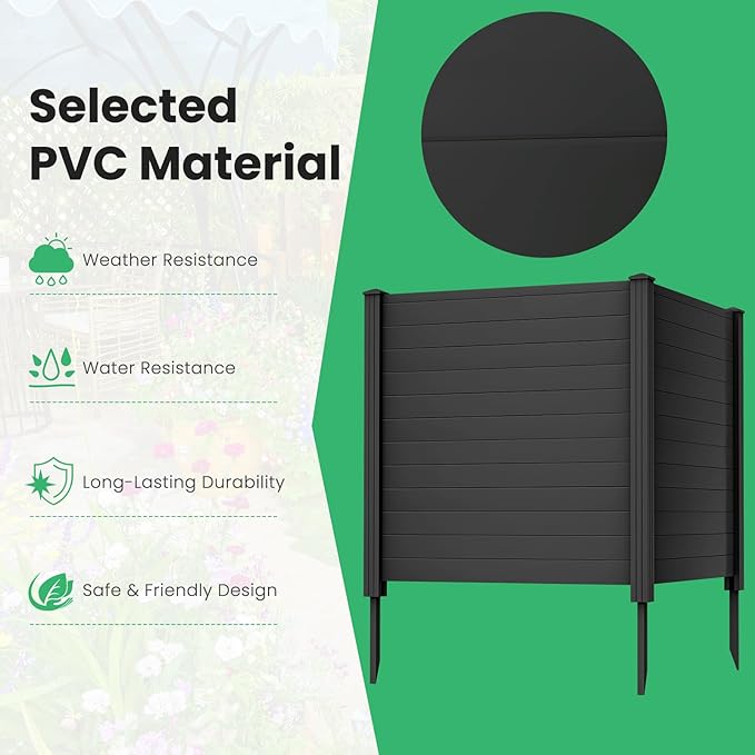 Giantex Outdoor Privacy Screen 4 Panels, 48''W x 48''H Decorative Air Conditioner Fence Trash Can Enclosure with Stakes, Easy Assembly, PVC Vinyl Picket Fences for Garden Patio Lawn, Black