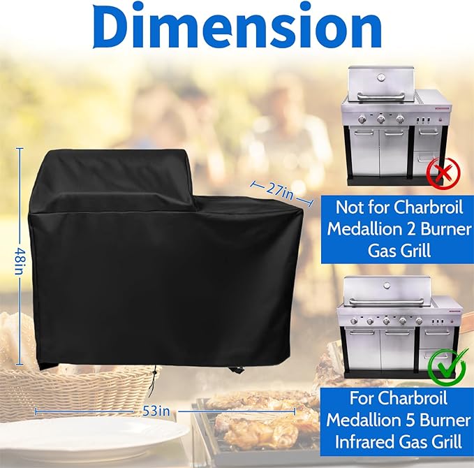5 Burner Infrared Gas Grill Cover for Charbroil Medallion Series, Heavy Duty Modular Outdoor Kitchen Grill Cover, Waterproof & Dustproof 5-Burner Propane Griddle Covers，53" x 27" x 48"