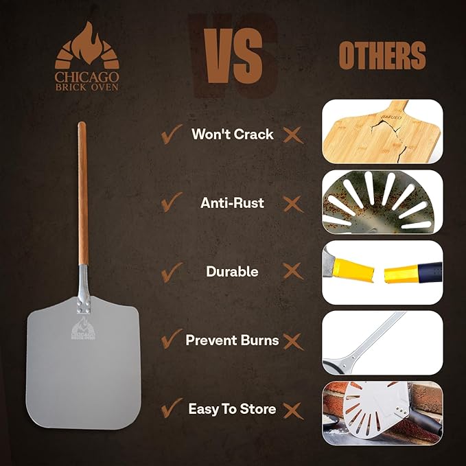 Chicago Brick Oven Pizza Peel 12" x 14", Pizza Paddle, 35.5" Long Aluminum Metal Pizza Peel with Detachable 21" long Wooden Handle, Pizza Turning Spatula, Pizza Shovel