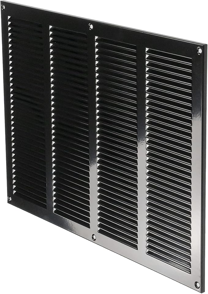Repa Market Air Vent Cover 16x12 Inch (Outer Dimensions) Black Galvanized Steel Louvered Grill Cover with Mesh Screen/Wall or Ceiling Vent/HVAC Register for Indoor and Outdoor Ventilation