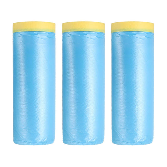 uxcell Pre-Taped Masking Film, 3.6ft x 66ft Plastic Paint Drop Cloth with Medium-Tack Painters Tape for Painting Spraying Protection Blue Film 3Pcs