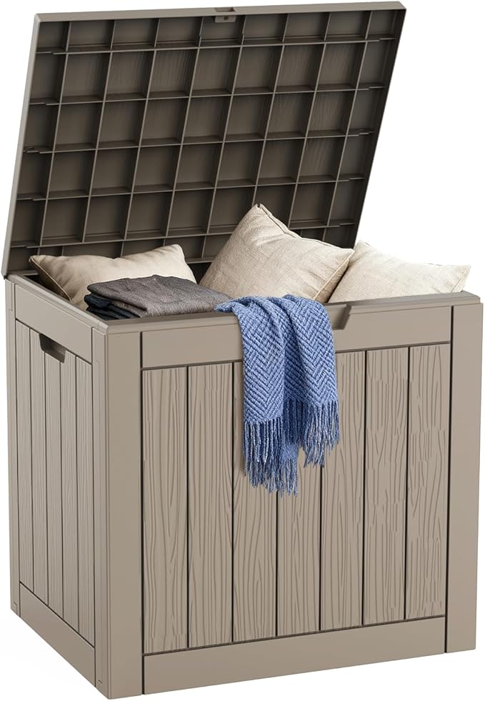 DRATO Deck Boxes, 30 Gallon Outdoor Storage Box for Patio Cushion, Garden Tools, Waterproof and UV Resistant, Lockable (Grey,30 Gallon)