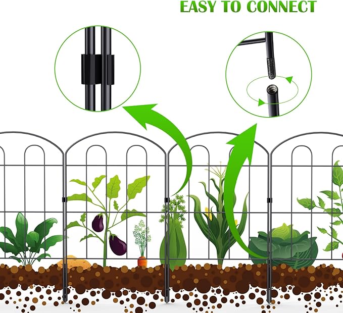 20 Pack Decorative Garden Fence Outdoor - 24in H x 22ft L Rust-Proof Coated Wrought-Iron Panels, Foldable Landscape Border for Patio Flower Beds, Animal Barrier & Yard Decor