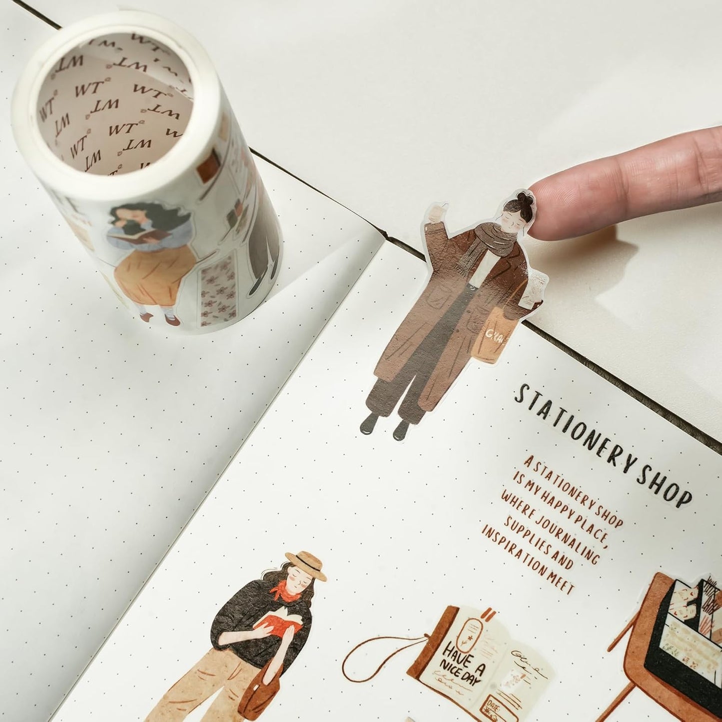 WT Pre-Cut Planner's Day 1 Washi Tape, Single Roll, Original Designs, Decorative Masking Tape for Journals, Planners, Scrapbooking, DIY Paper Projects