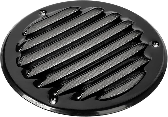 Repa Market 2-Pack 4 Inch (Opening Dimensions) Round Air Vent Cover/Black Galvanized Steel Louvered Grill Cover with Mesh Screen/Wall or Ceiling Vent/HVAC Register for DIY Home Improvement