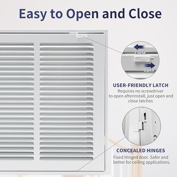 18"W x 12"H [Duct Opening Size] Steel Return Air Filter Grille - Removable Face/Door for 1 inch Filters -HVAC Vent Cover Grill - White [Outer Dimensions: 20 5/8"W X 14 5/8"H]