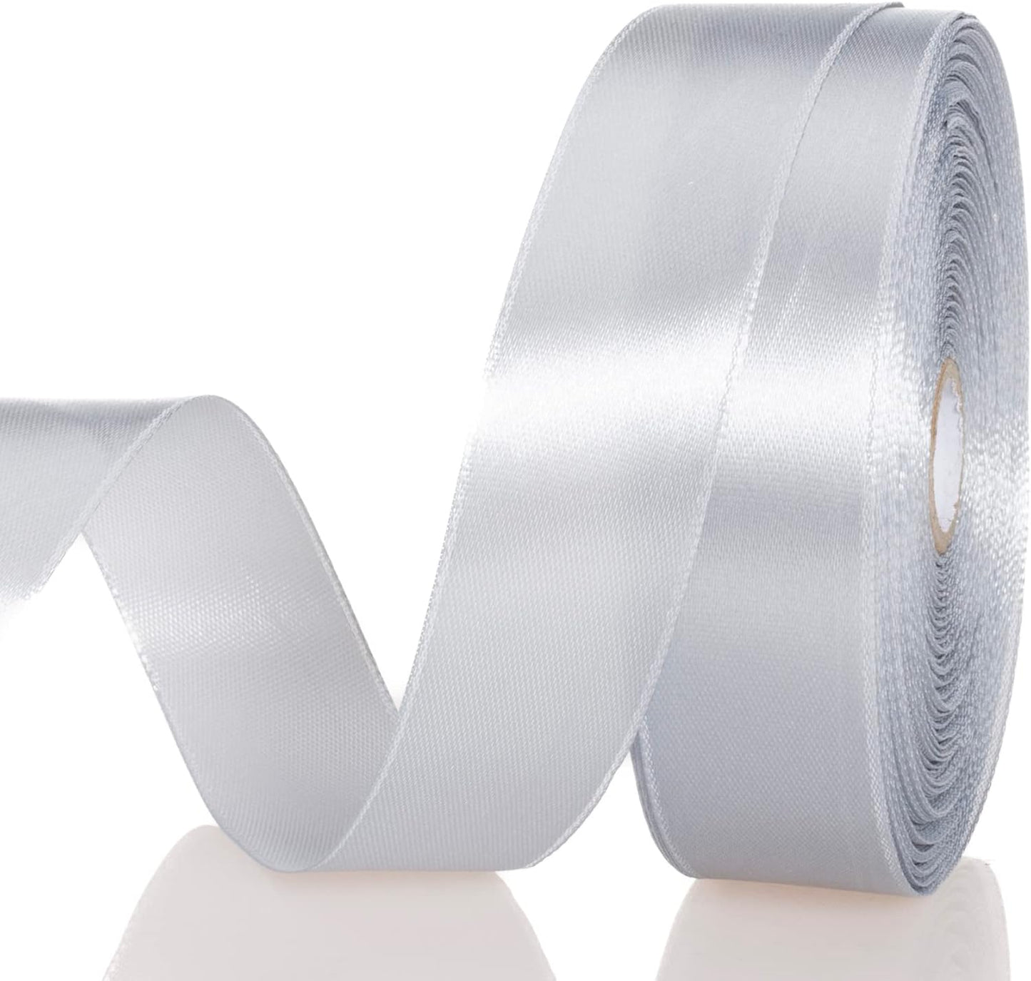 1 Inch Silver Solid Satin Ribbon, 50 Yards Craft Fabric Ribbon for Gift Wrapping Floral Bouquets Wedding Party Decoration
