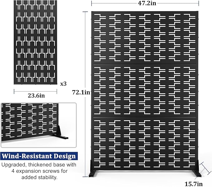 Outdoor Privacy Screen,72" H×47" W Metal Privacy Screen, Freestanding Privacy Fence Panels for Patio