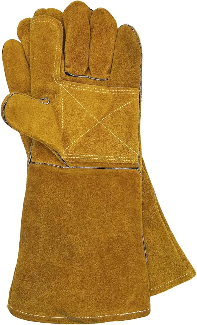 Leather Welding Gloves - Thick Premium Cow Split Leather, Heat Resistant, Welding, Grilling, BBQ & Fireplace