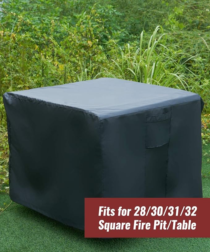 NUPICK 30 Inch Square Fire Pit Cover for Propane Fire Pit/Table, 100% Waterproof Cover Fits 28/30/32 Inch Fire Pit, All Weather Resistant