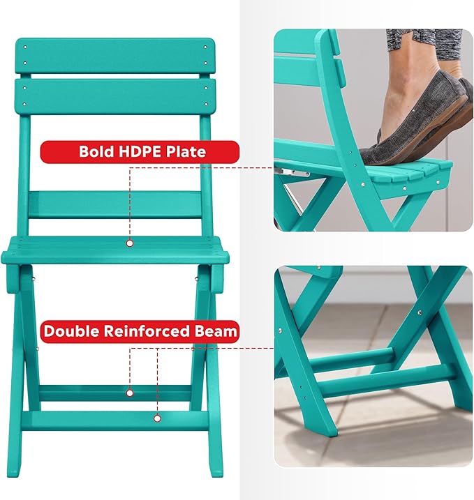 Costaelm Paradise 3-Piece Outdoor HDPE Folding Patio Bistro Table and Chairs, Turquoise