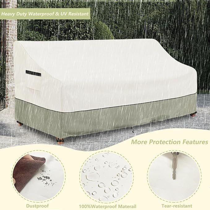 3-Seater Patio Sofa Cover,76 W x 32.5 D x 33 H Inches Outdoor Couch Cover,600D Heavy Duty Waterproof Outdoor Sofa Covers,Patio Furniture Covers,Beige
