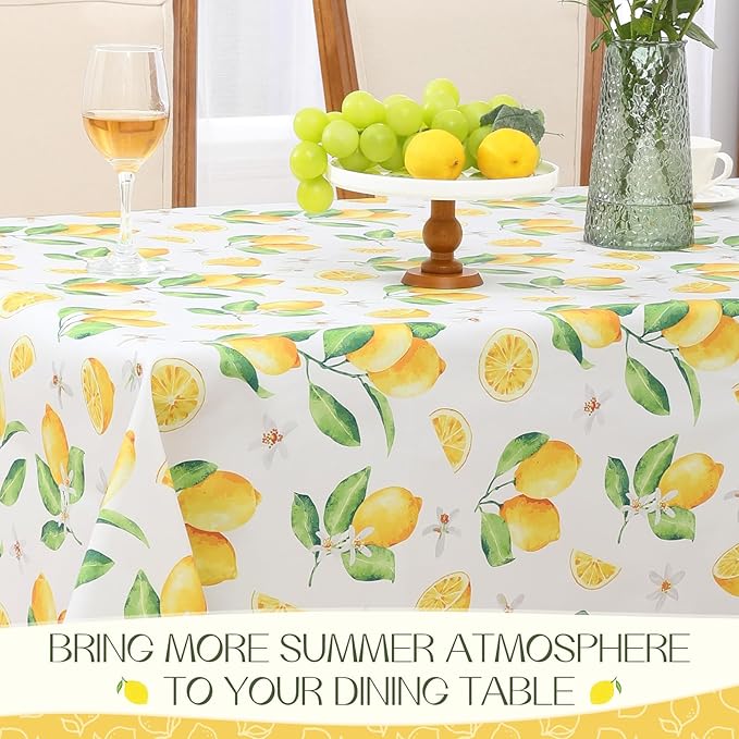 Romanstile Summer Rectangle Plastic Tablecloth, 100% Waterproof Oil-Proof Lemon PVC Table Cloth, Heavy Duty Vinyl Table Cover for Dining, Camping, Picnic, Outdoor - 54 x 120 Inch, Lemon