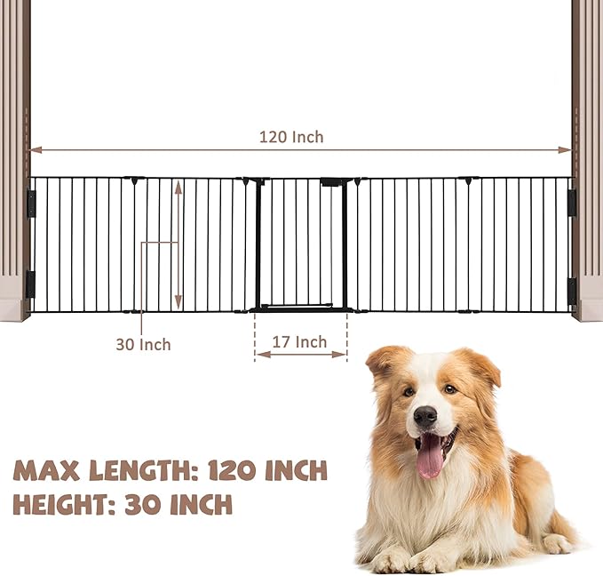 AUXSOUL 118" Wide Baby Gate Metal Safety Playpen - Fireplace Fence for Toddler/Pet/Dog, Fits 72"- 118" Wide, 5-Panel (30" H, Black)