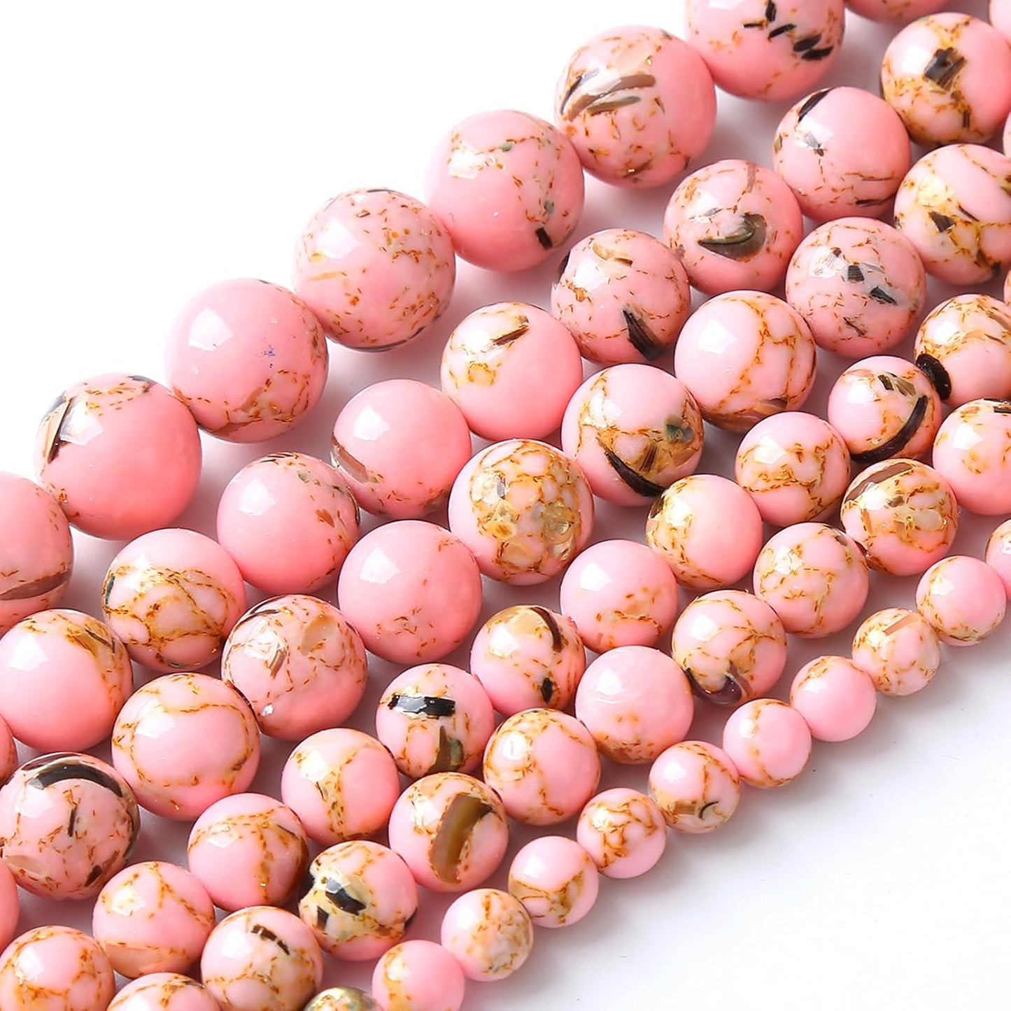 180PCS 4MM Pink Shell Turquoise Stone Beads with Mother-of-Pearl Round Beads for DIY Jewelry Making 2 Strands 32"