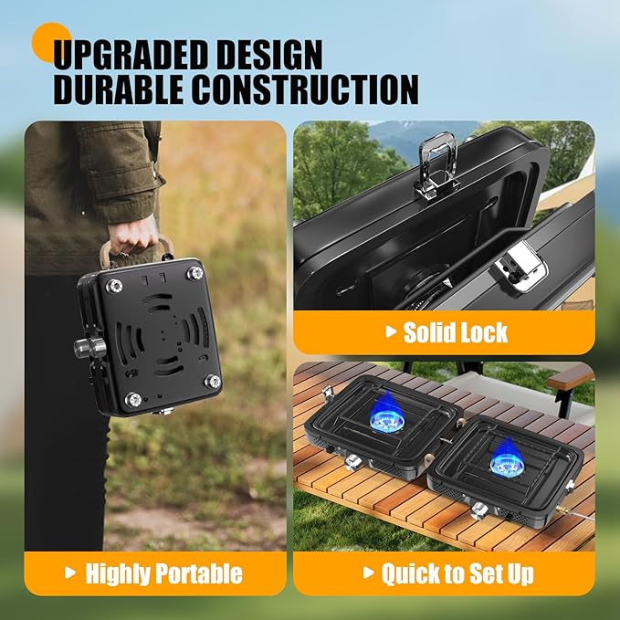 Camping Stove - 2-Burner Propane Camp Stove with Push-Button Instant Ignition,Adjustable Stove with Carry Bag & Handle for Outdoor Tailgating, Backyard BBQ Camping Essentials
