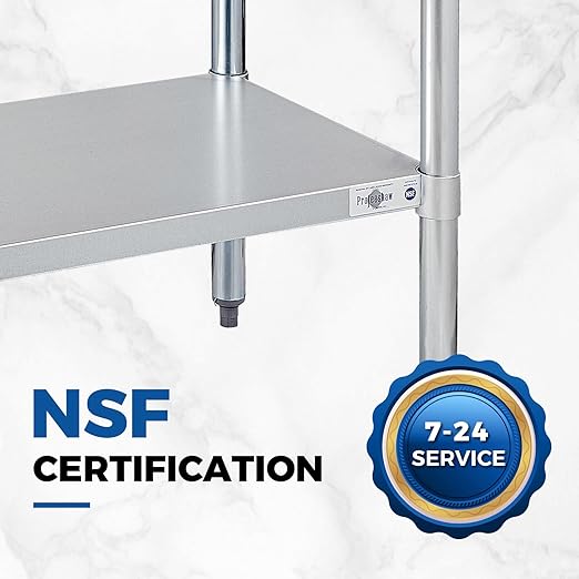 Profeeshaw Stainless Steel Prep Table NSF Commercial Work Table with Backsplash and Undershelf for Kitchen Restaurant 30x30 Inch