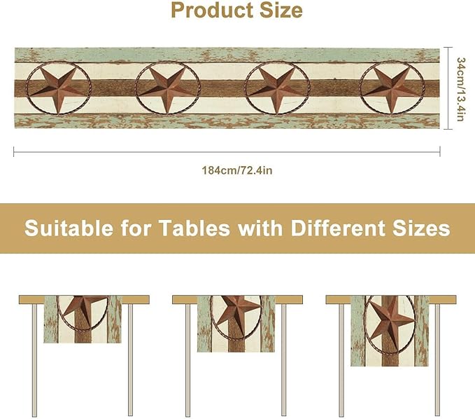 Texas Western Star Table Runner, Farmhouse Cowboy Country Barn Star Table Runners for Home Living Room Holiday Dinner Scarf Decor, 13x108inch