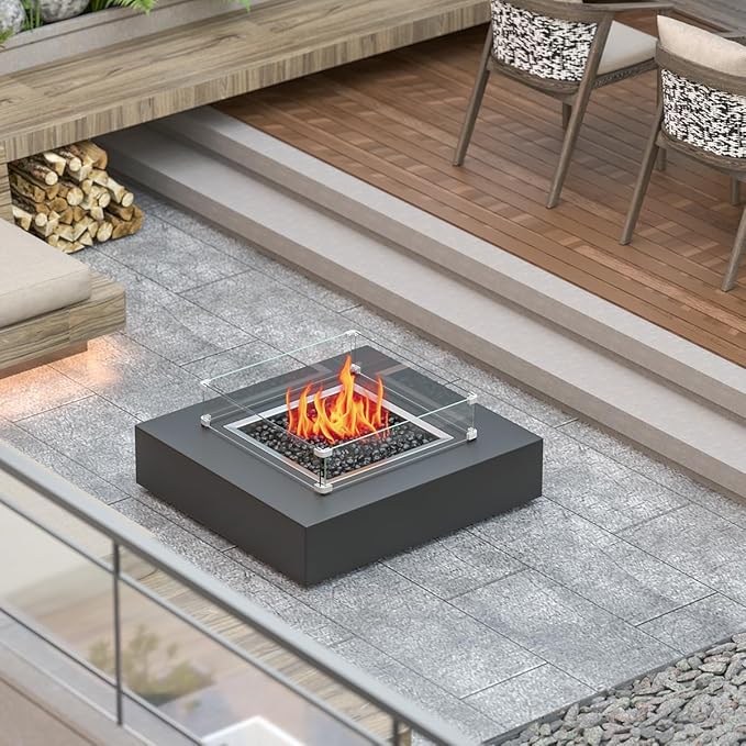 20.5 x 20.5 x 6 Inch Glass Wind Guard for Propane Gas Fire Pit Table, Square Thick Tempered Glass Shield, Firepit Glass Barrier with Aluminum Corner Bracket & Rubber Feet