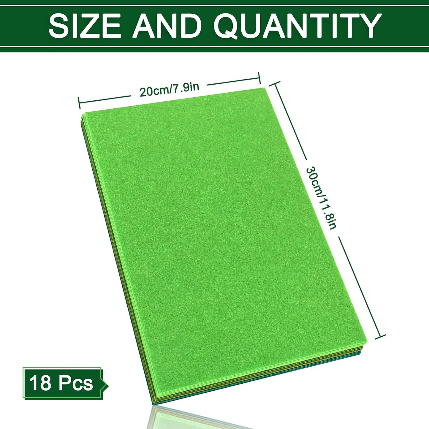 Whaline 18Pcs Felt Fabric Sheets Soft Thick Assorted Green Craft Felt Pack for DIY Craft Sewing Patchwork Art Projects, 3 Colors, 7.9 x 11.8 Inch