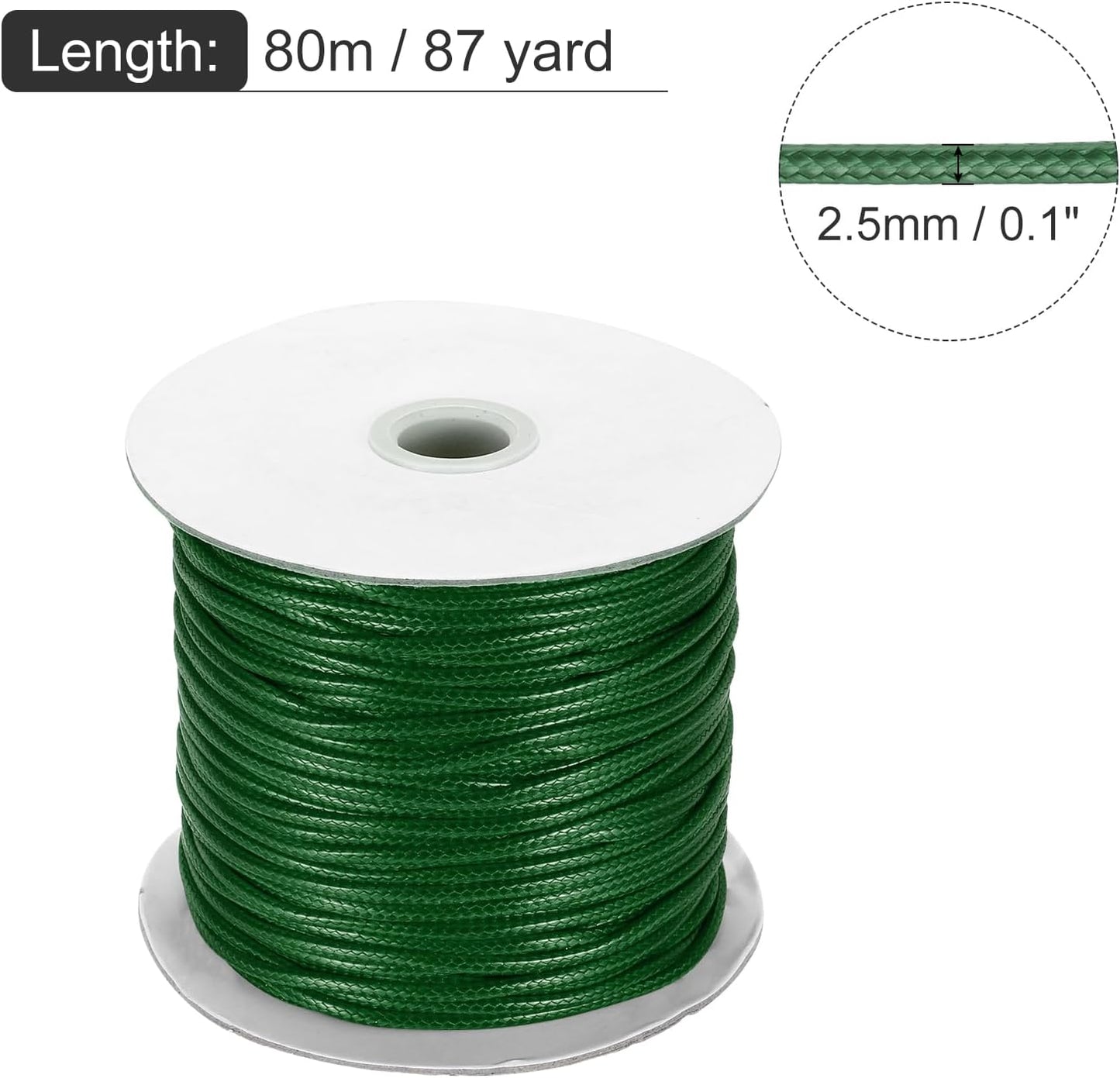 MECCANIXITY Waxed Cord 2.5mm Waxed Polyester Cord 87 Yard Wax String for Bracelet Making, Necklaces, Beading, Jewelry Making and DIY Crafts(Dark Green)
