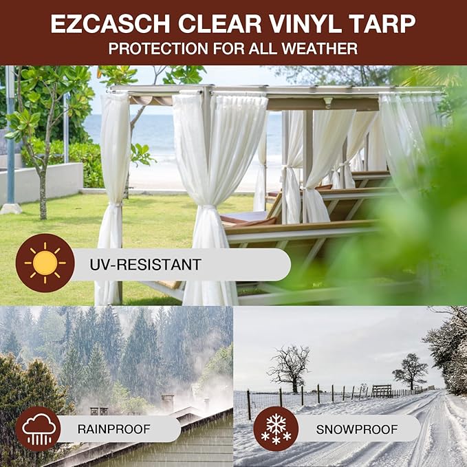 20 Oz Outdoor Vinyl Curtain, Outdoor Clear Panel Curtain, Weather Resistant Outdoor Curtain for Pergola, Porch, Gazebos, with Rustproof Grommets (8'H x 7'W, Brown)