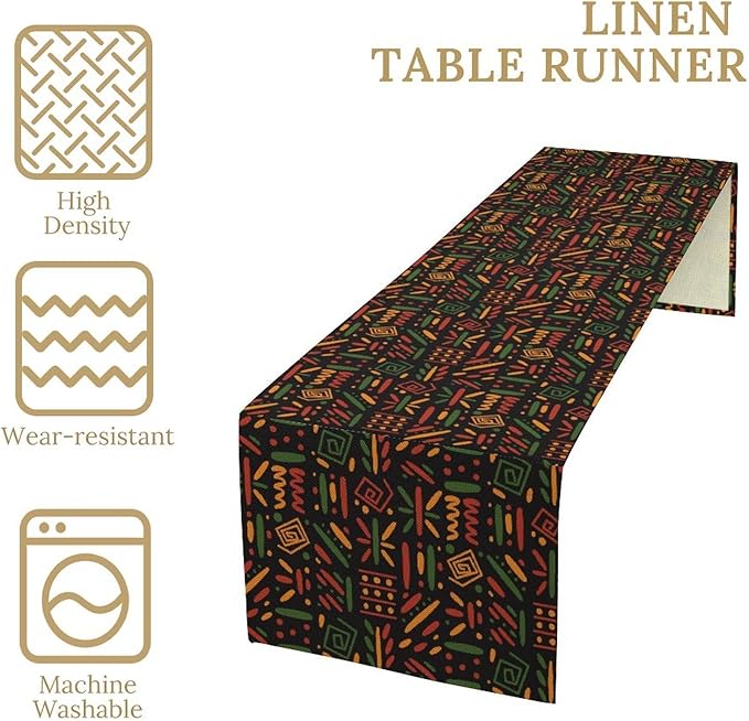 African Tribal Table Runner, Black Liberation Traditional Juneteenth Kitchen Dining Table Decoration for Home Party Holiday Dining Banquet 13x60in