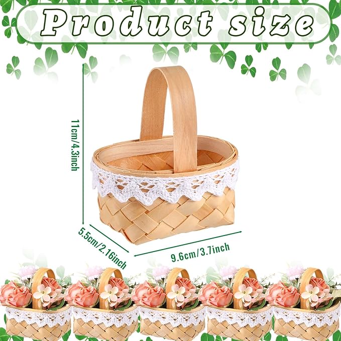 Geelin 12 Pcs Mini Flower Girl Basket Mini Woven Baskets with Handles Rustic Elegant Flower Holder for Wedding Party, Home Decoration, Garden Decor and DIY Decor