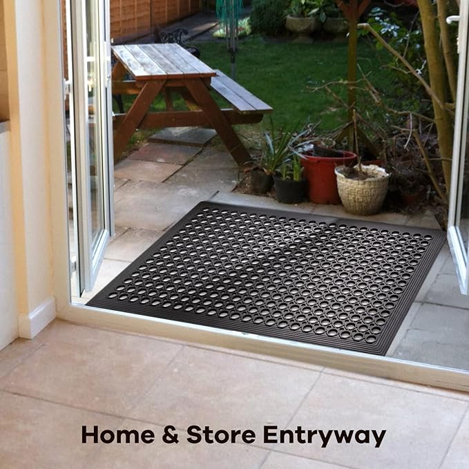 Anti Fatigue Rubber Floor Mats Restaurant Kitchen Rubber Drainage Mat Out Door Mats Durable Non-Slip Bar Floor Mat Utility Mat Indoor Outdoor Wet Area Use 24" x 36" Black