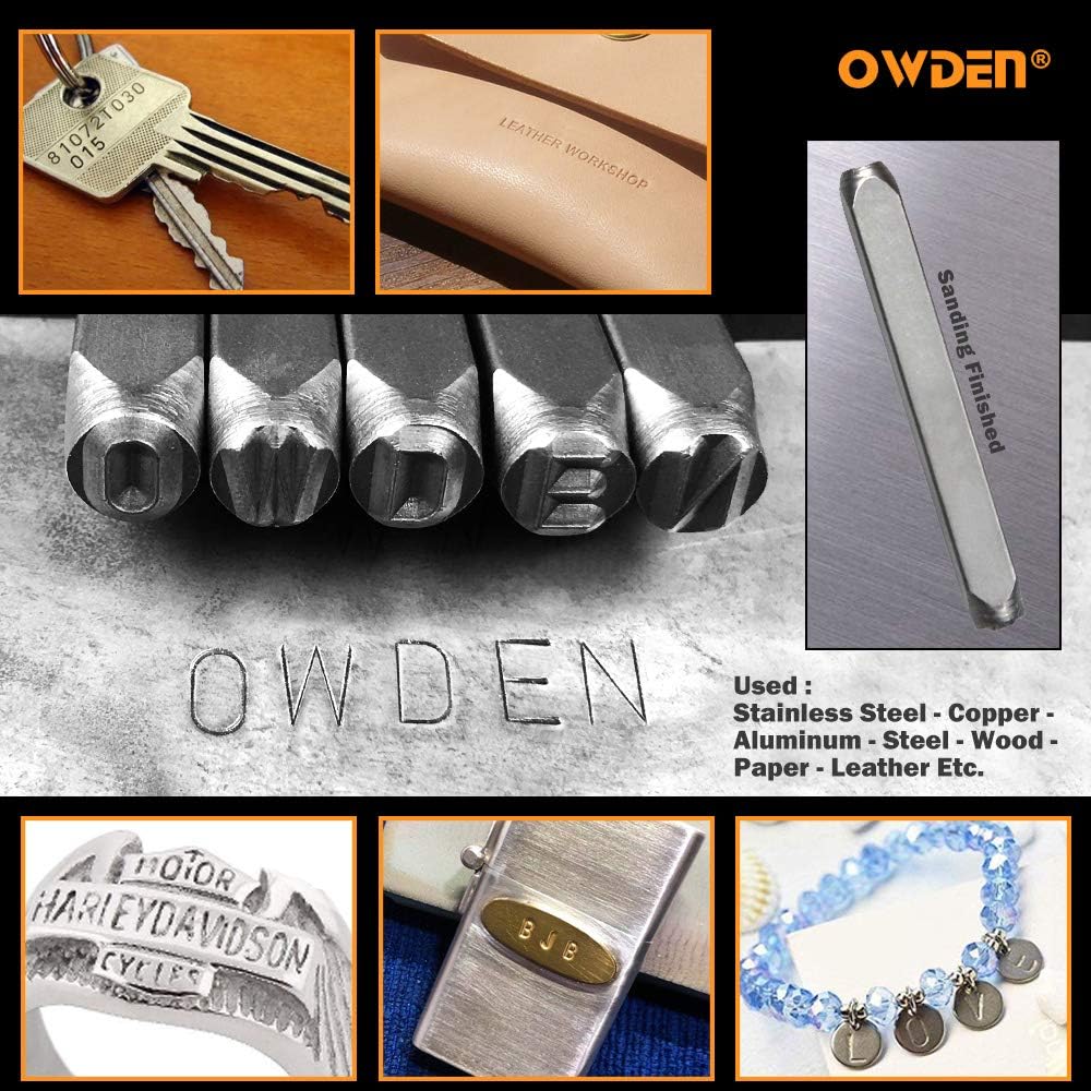 OWDEN Professional 36Pcs.Steel Metal Alphabet and Figure Punch Set (5/32”) 4mm Uppercase,Steel Number and Letter Punch Set, Jewelry Craft Stamping Tool.